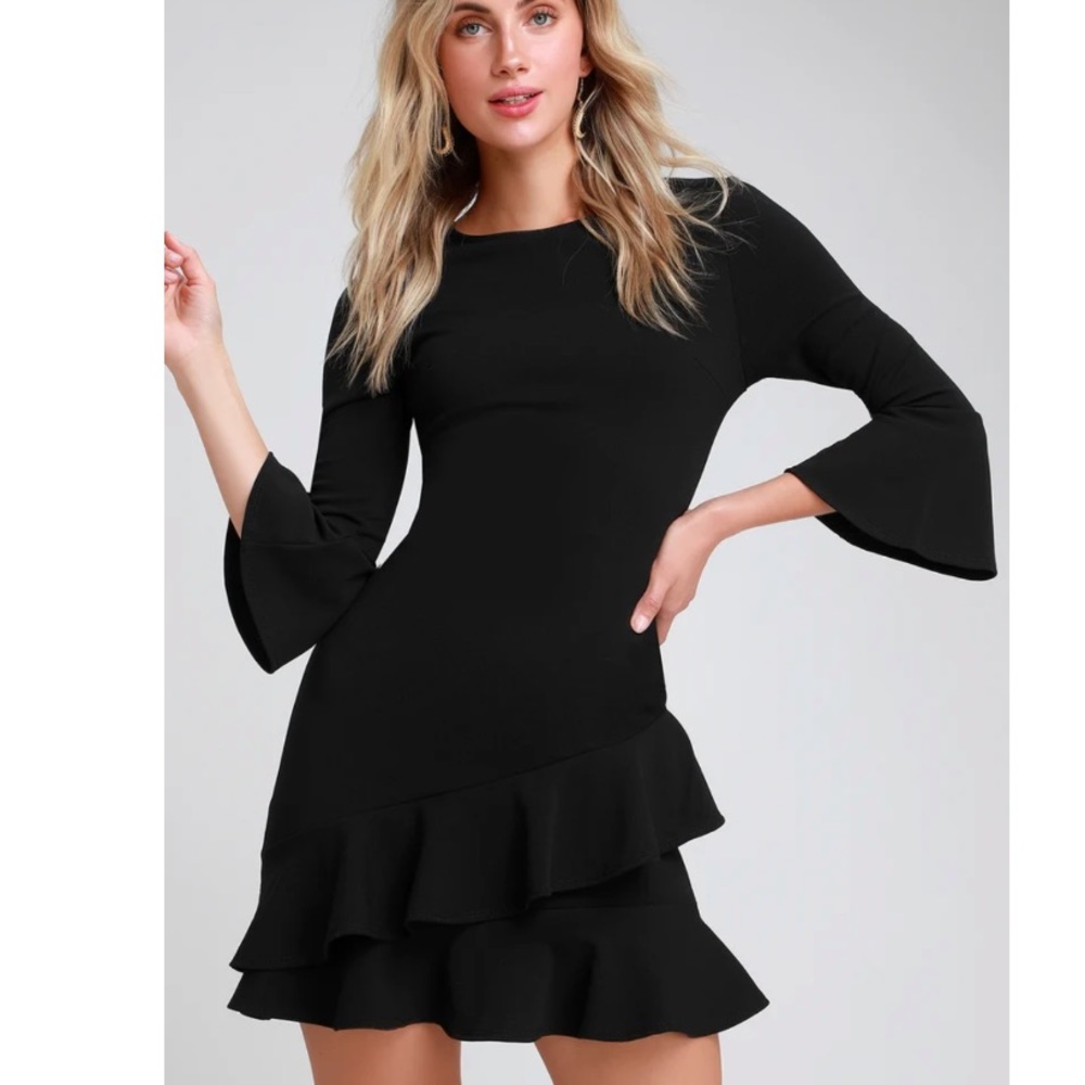 Lulus Sensational Black Ruffled Dress M NWT